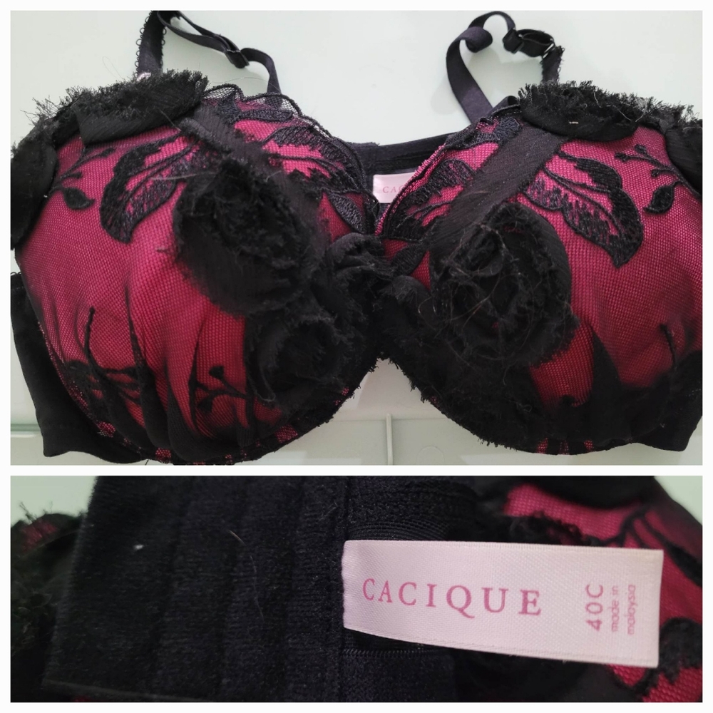 Cacique Lane Bryant NWOT bra..size 40C. Black and pink